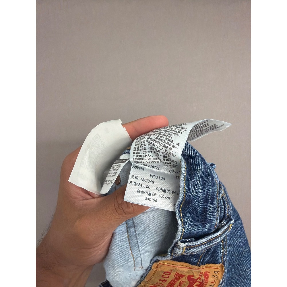 Levis 501 Original Fit Mens Jeans Medium Wash Blue Denim Button Fly 33x34 - Picture 9 of 10